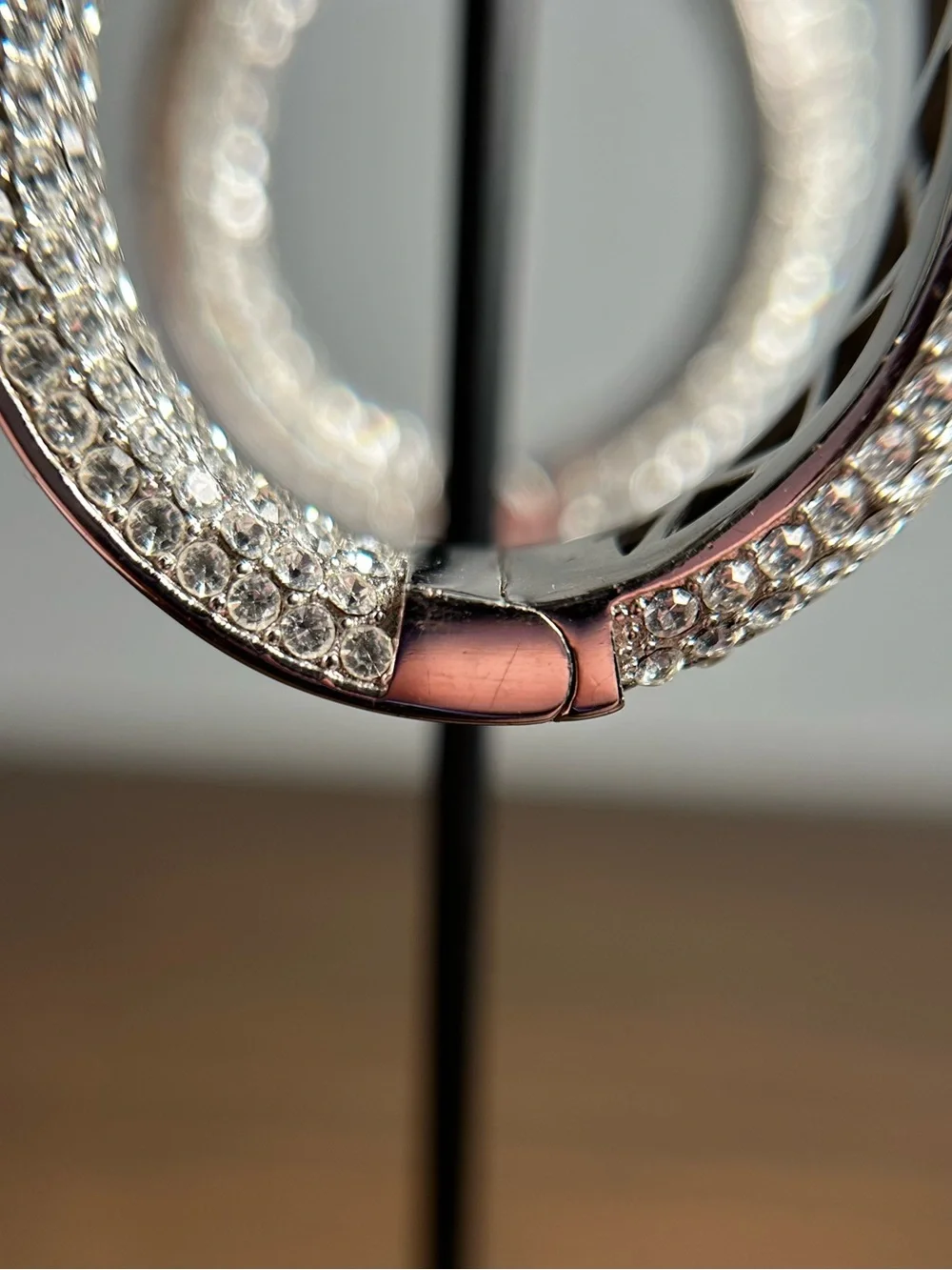 Joan Boyce Silver Tone Pavé Crystal Hoop Earrings Statement Sparkle